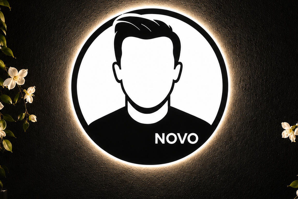 NOVO Therapy Glasgow Illuminated NOVO Therapy logo in the private Glasgow Southside treatment room.