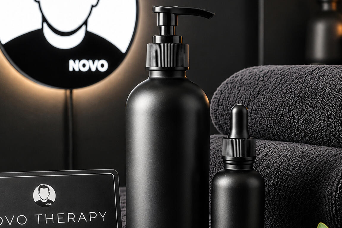 Classic Massage at NOVO Therapy Glasgow Massage oils and fresh black linens at NOVO Therapy in Glasgow Southside.