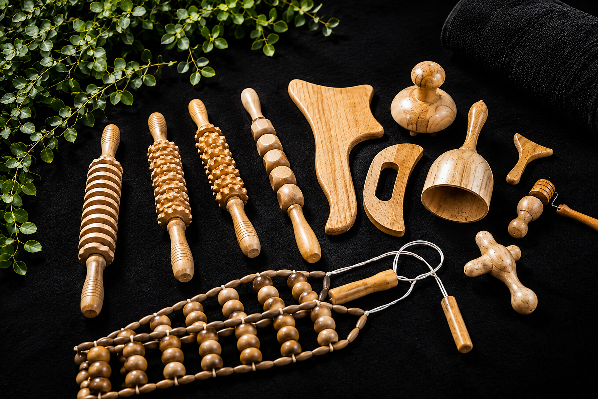 Wood therapy tools used during Brazilian lymphatic drainage massage